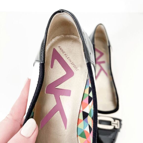 Anne Klein Sport Womens Colorblock Wedge Heel Durrell Pumps Black White Size 8M - Picture 4 of 10